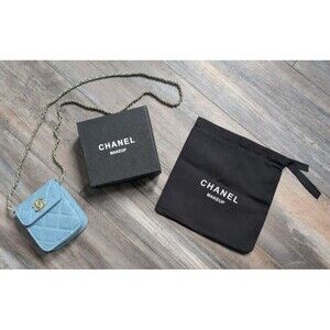 Chanel Makeup GWP Blue Quilted Denim Mini Crossbody Flap Bag Gift with Purchase